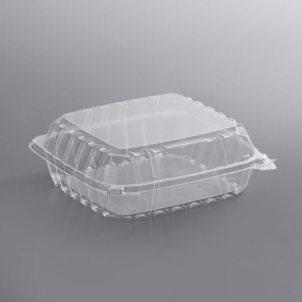 ClearSeal Hinged Lid Plastic Container 8 1/4" x 8 1/4" x 3" - 250/Case