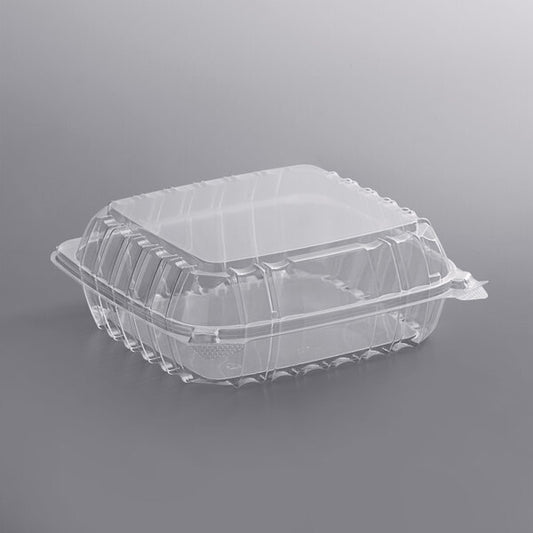 ClearSeal Hinged Lid Plastic Container 8 1/4" x 8 1/4" x 3" - 250/Case