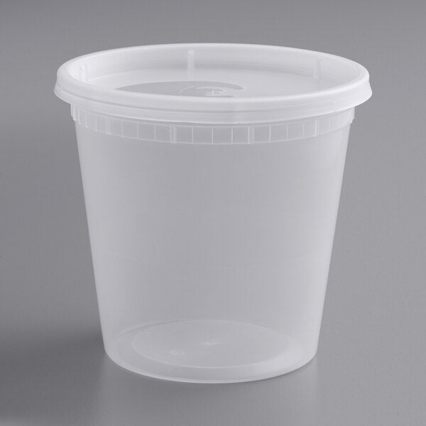 Heavy Duty 24 oz. Microwavable Translucent Plastic Deli Container and Lid Combo Pack - 240/Case