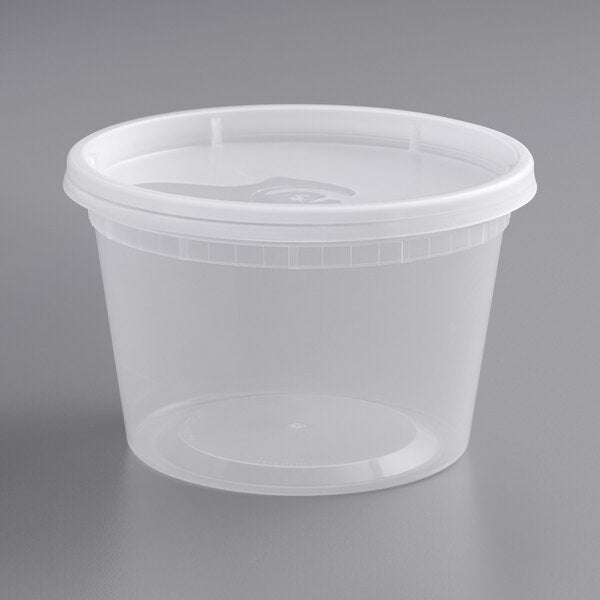 Heavy Duty 16 oz. Microwavable Plastic Deli Container and Lid Combo Pack - 240/Case