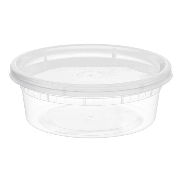 Heavy Duty 8 oz. Microwavable Translucent Plastic Deli Container and Lid Combo Pack - 240/Case