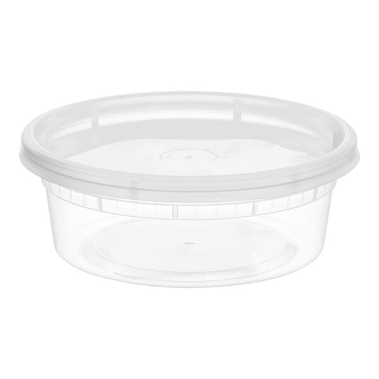 Heavy Duty 8 oz. Microwavable Translucent Plastic Deli Container and Lid Combo Pack - 240/Case