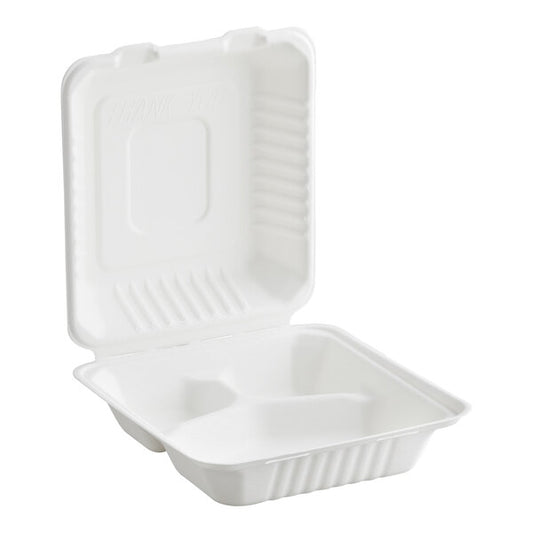 (4TG) 8" x 8" x 3"  Fiber 3 Compartment Take-Out Box - 200/Pack