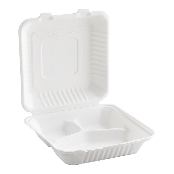 (6TG) 9" x 9" x 3" Fiber 3 Compartment Take-Out Box - 200/Case